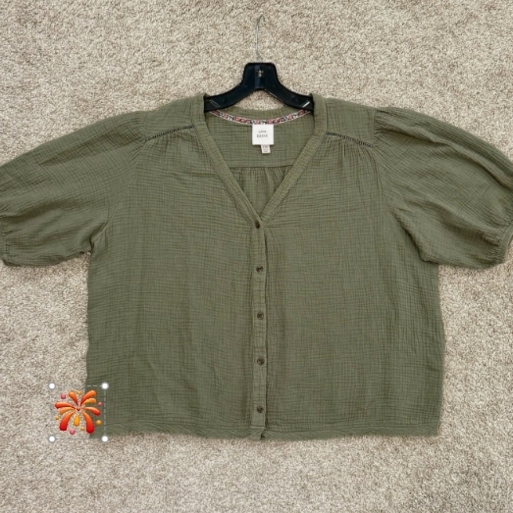 Olive Green Button-Up Women's Top